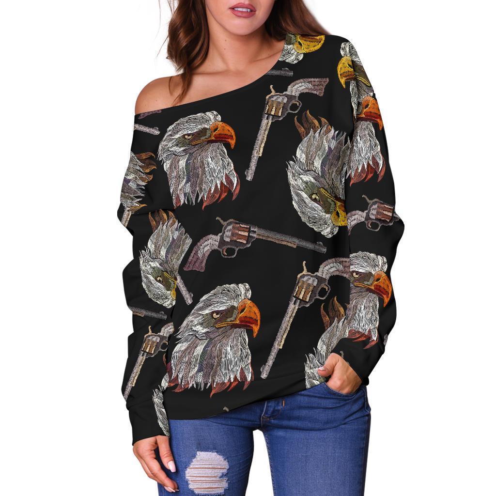 Eagle Print Pattern Women Off Shoulder Sweatshirt-grizzshop