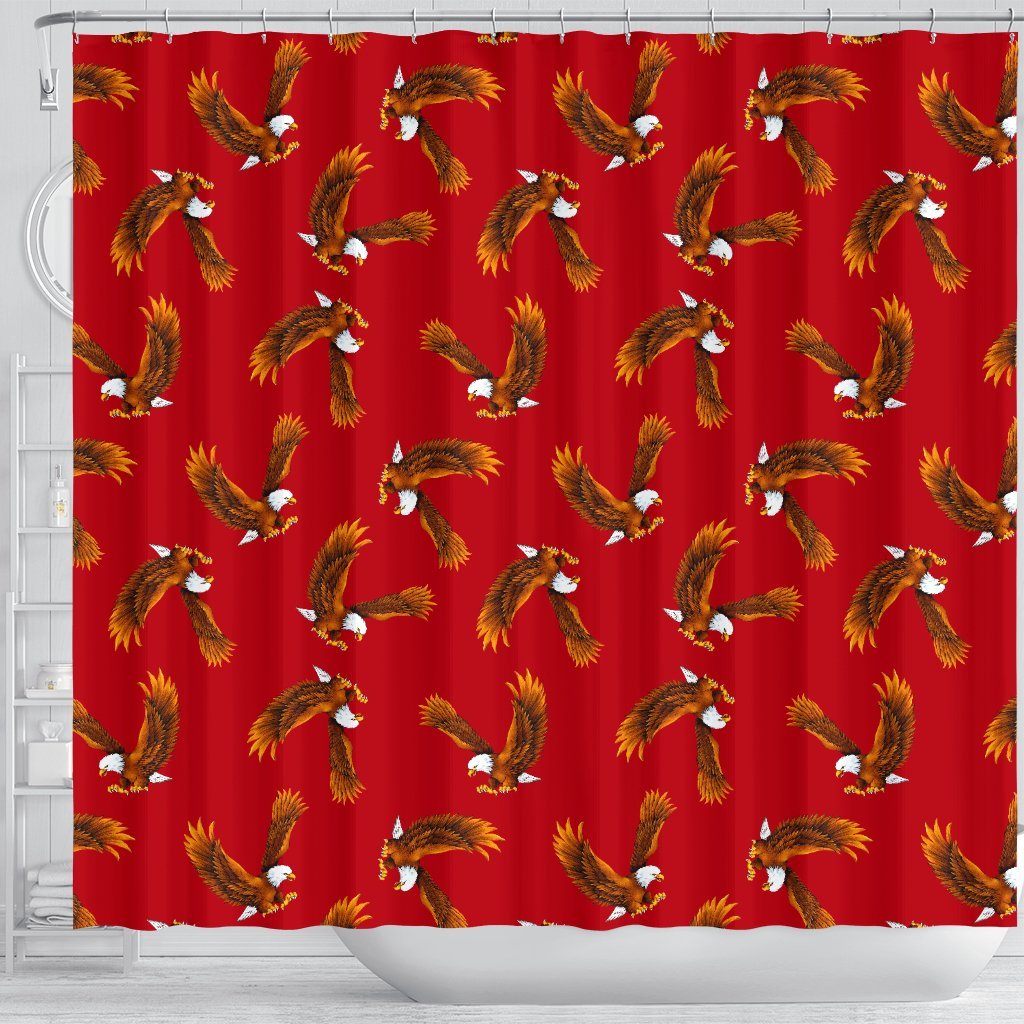 Eagle Red Pattern Print Bathroom Shower Curtain-grizzshop