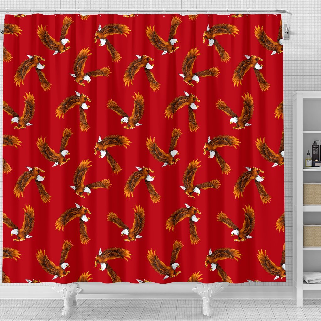 Eagle Red Pattern Print Bathroom Shower Curtain-grizzshop