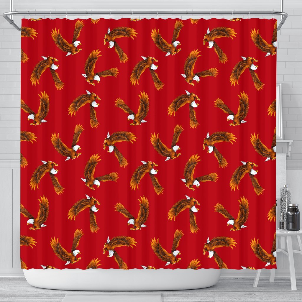 Eagle Red Pattern Print Bathroom Shower Curtain-grizzshop