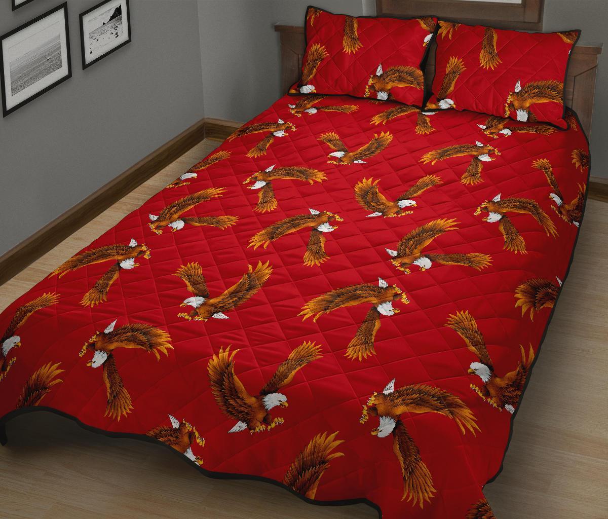 Eagle Red Pattern Print Bed Set Quilt-grizzshop