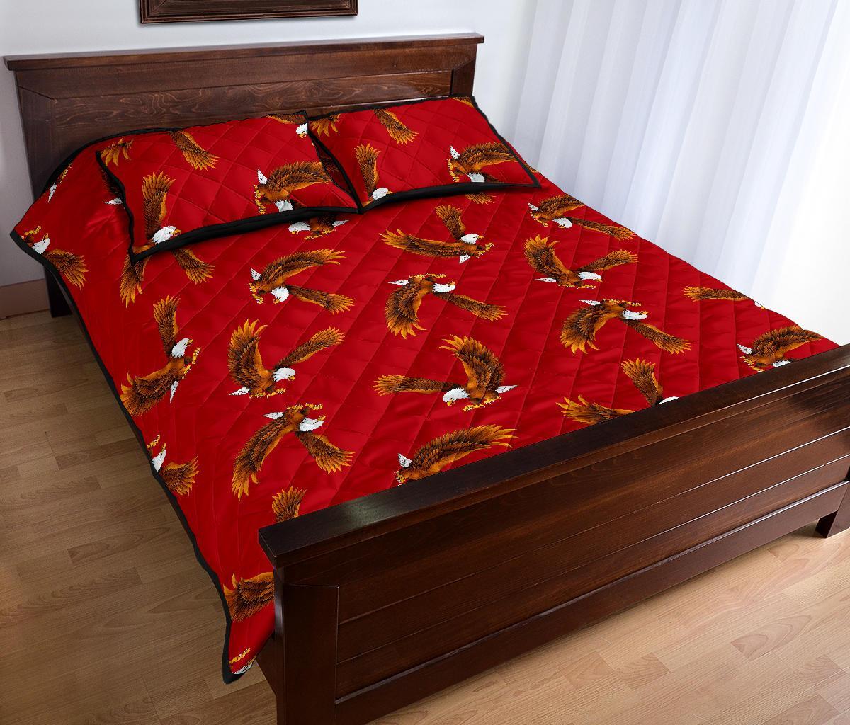 Eagle Red Pattern Print Bed Set Quilt-grizzshop