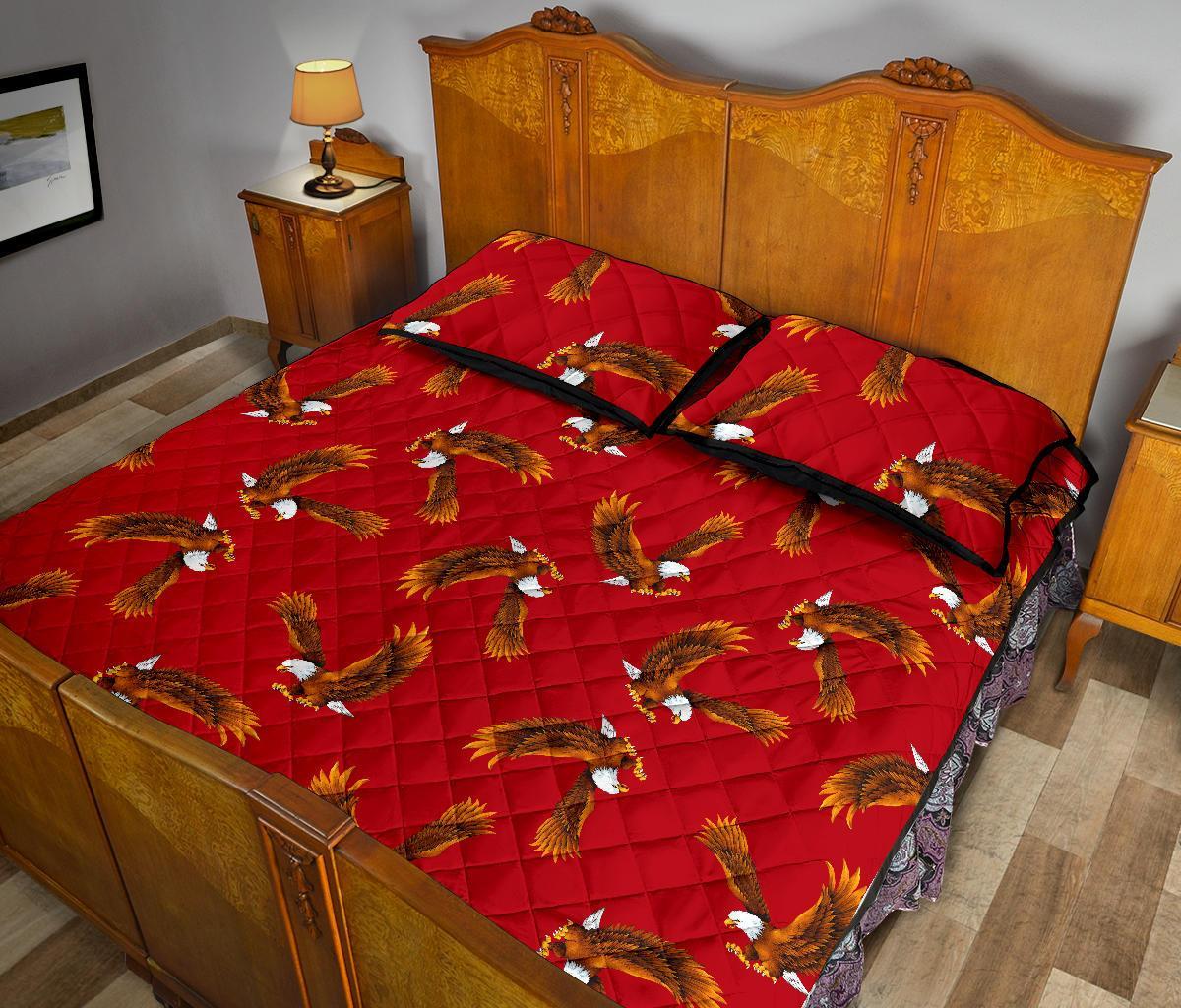 Eagle Red Pattern Print Bed Set Quilt-grizzshop