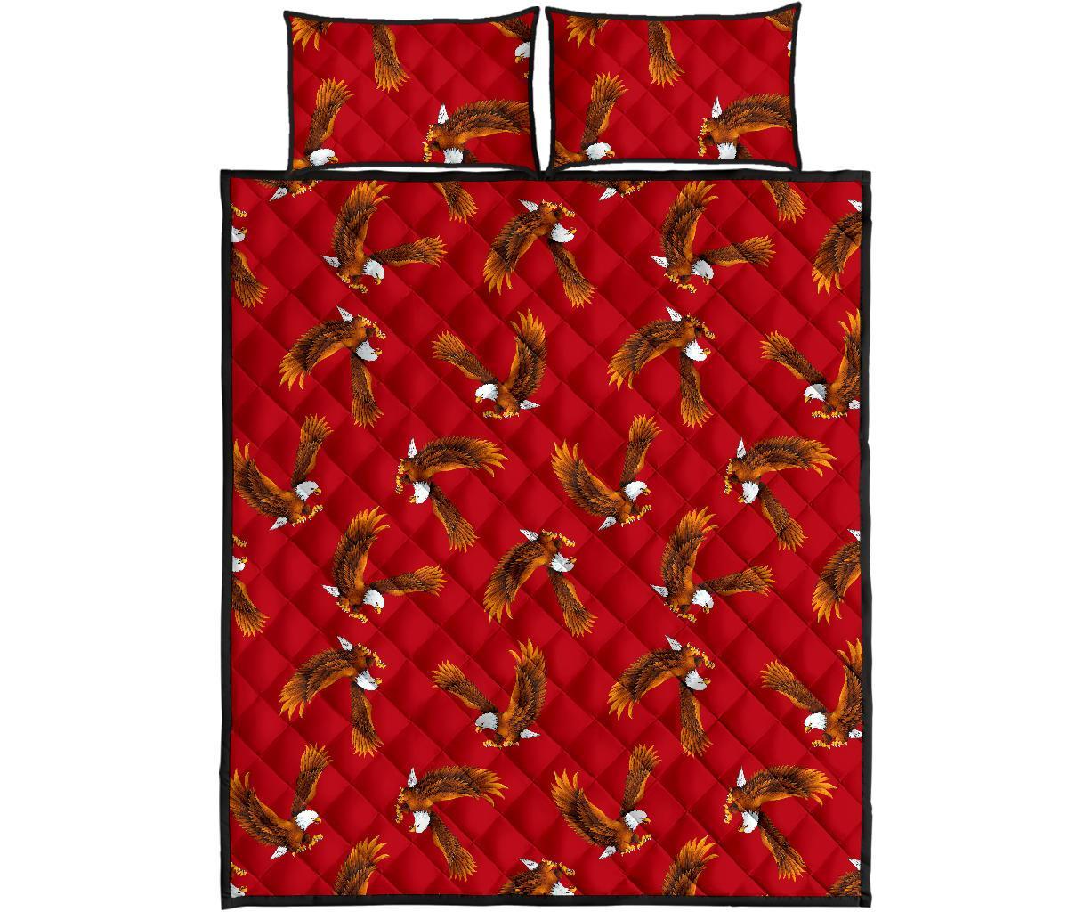Eagle Red Pattern Print Bed Set Quilt-grizzshop