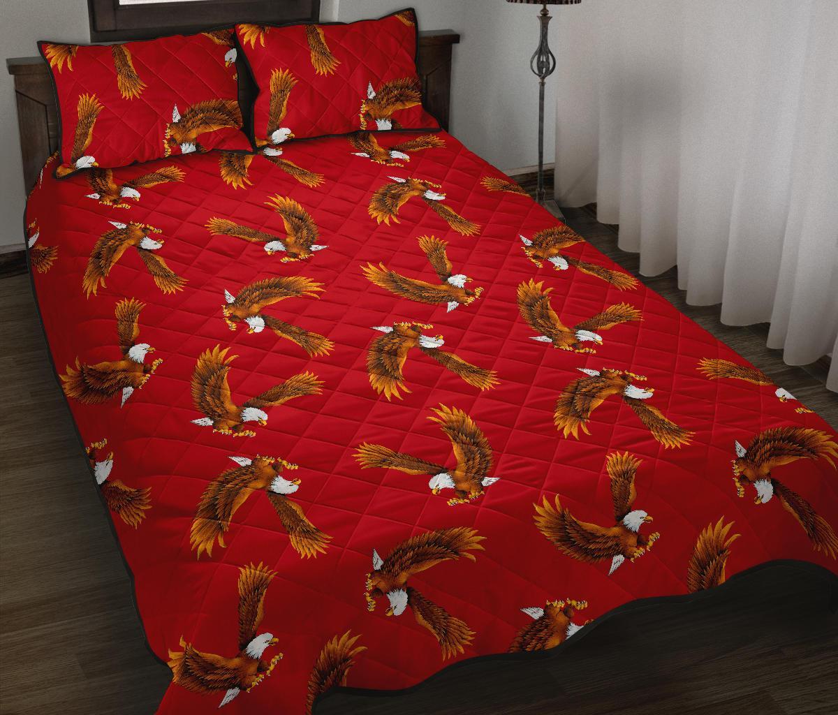 Eagle Red Pattern Print Bed Set Quilt-grizzshop