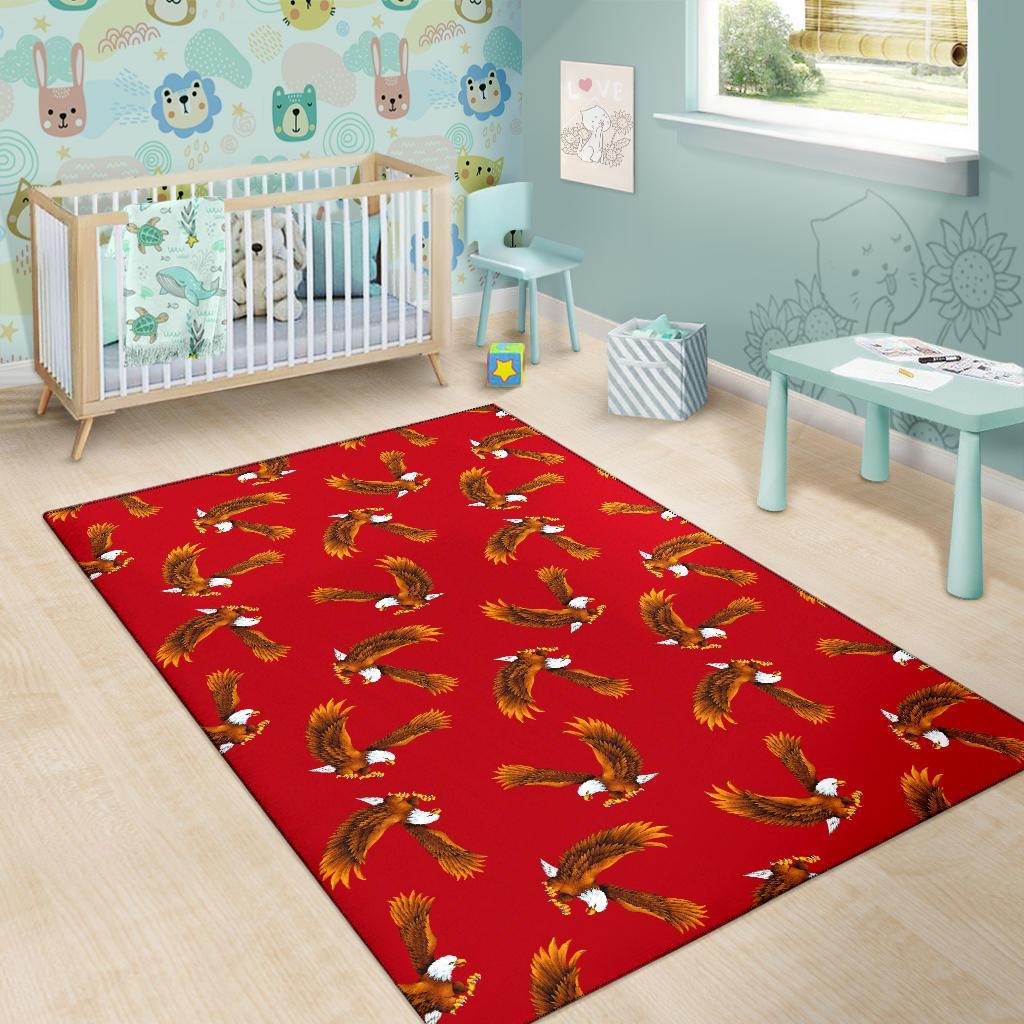 Eagle Red Pattern Print Floor Mat-grizzshop