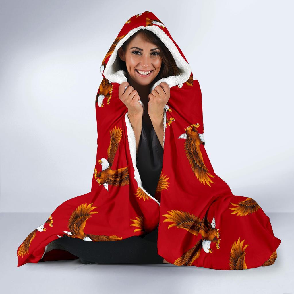 Eagle Red Pattern Print Hooded Blanket-grizzshop