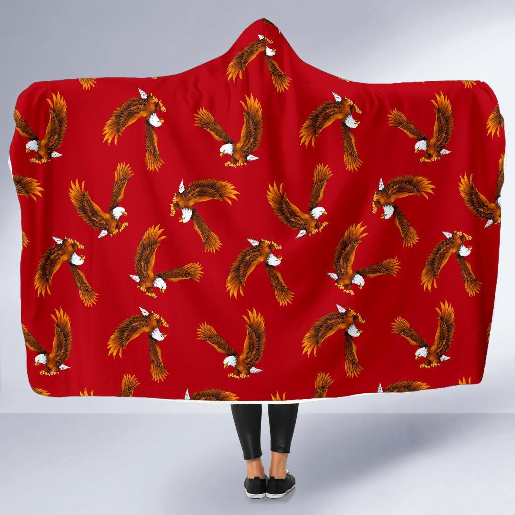 Eagle Red Pattern Print Hooded Blanket-grizzshop