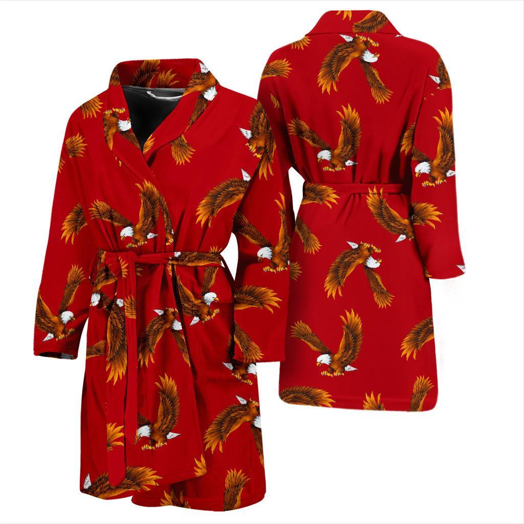 Eagle Red Pattern Print Men Long Robe-grizzshop