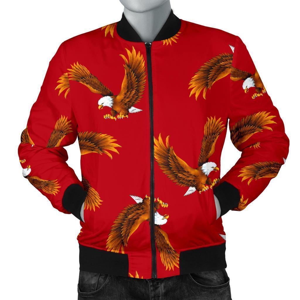 Eagle Red Pattern Print Men's Bomber Jacket-grizzshop