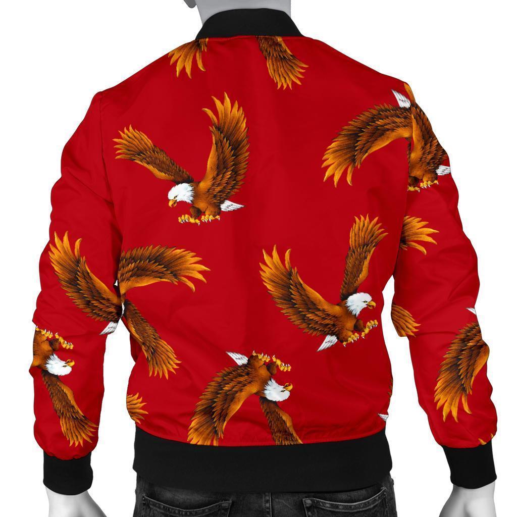 Eagle Red Pattern Print Men's Bomber Jacket-grizzshop