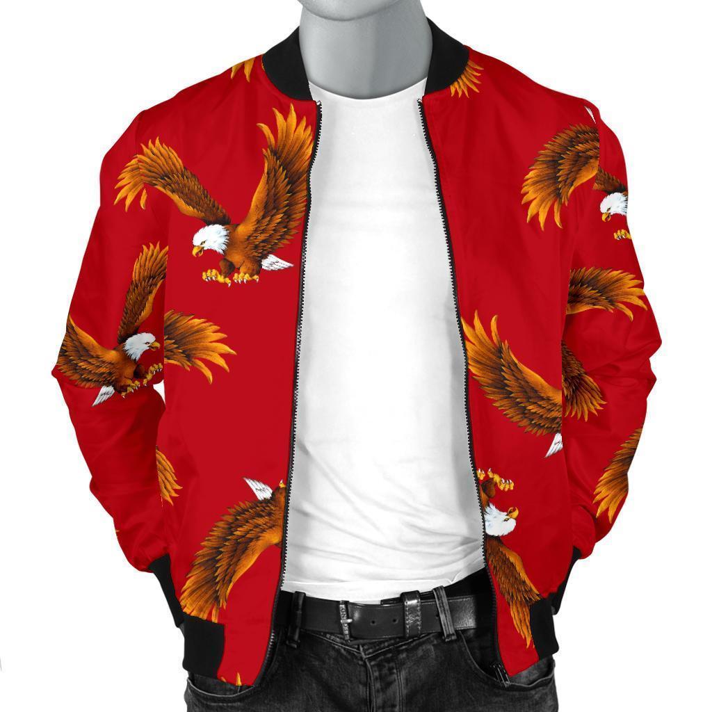 Eagle Red Pattern Print Men's Bomber Jacket-grizzshop