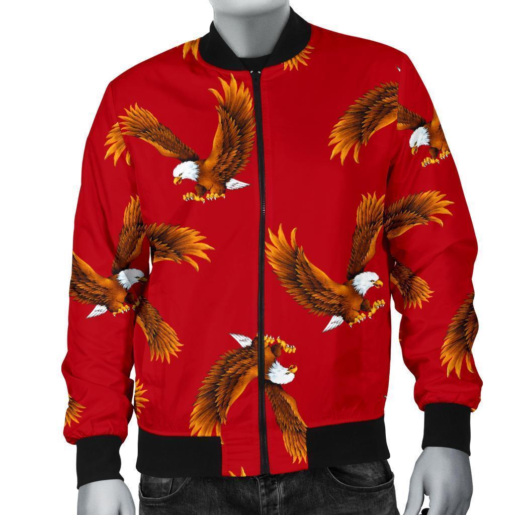 Eagle Red Pattern Print Men's Bomber Jacket-grizzshop