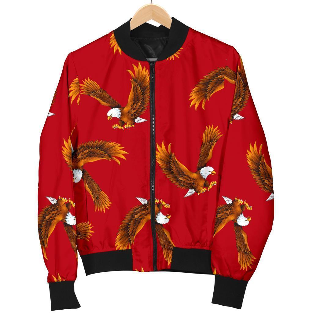 Eagle Red Pattern Print Men's Bomber Jacket-grizzshop