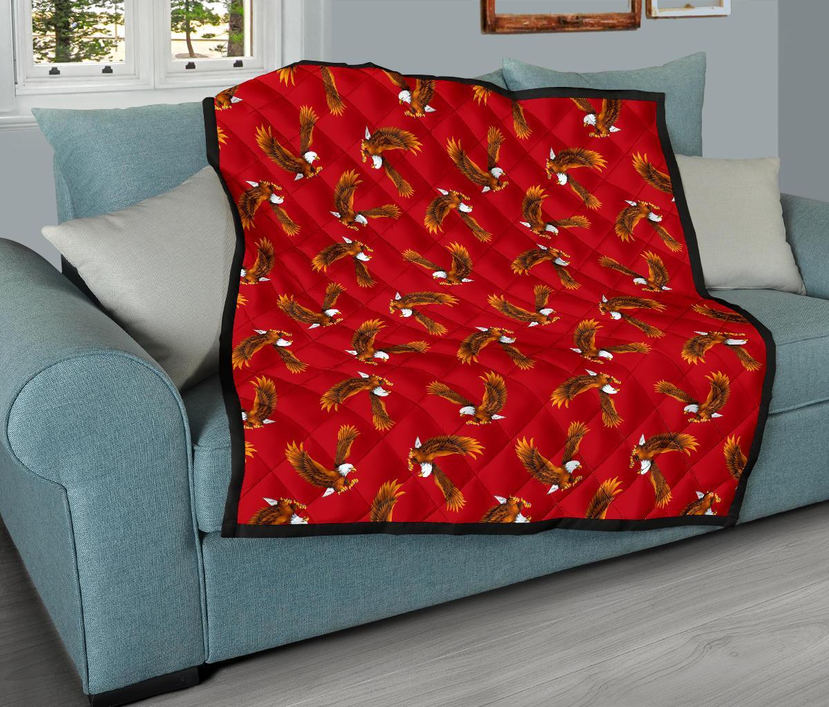 Eagle Red Pattern Print Quilt-grizzshop