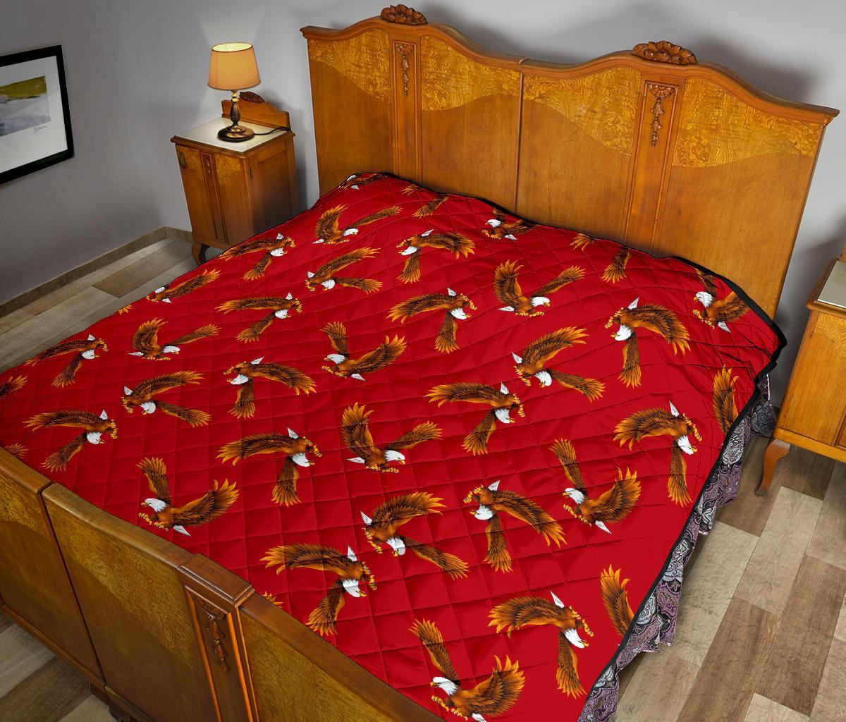 Eagle Red Pattern Print Quilt-grizzshop