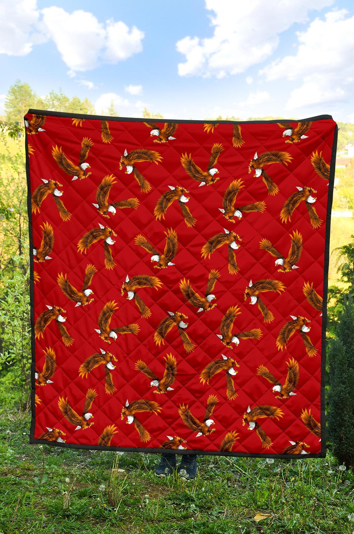 Eagle Red Pattern Print Quilt-grizzshop