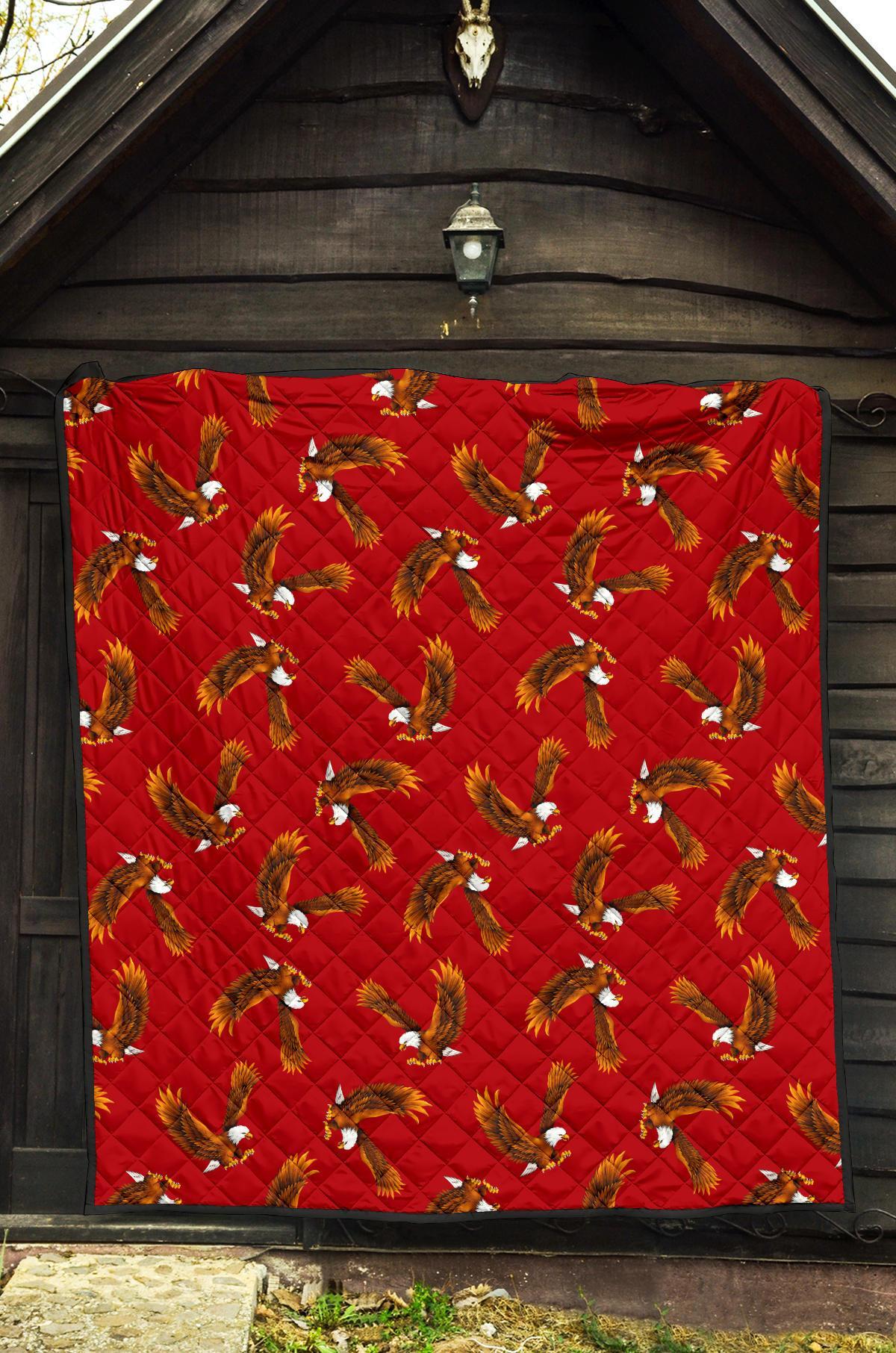 Eagle Red Pattern Print Quilt-grizzshop