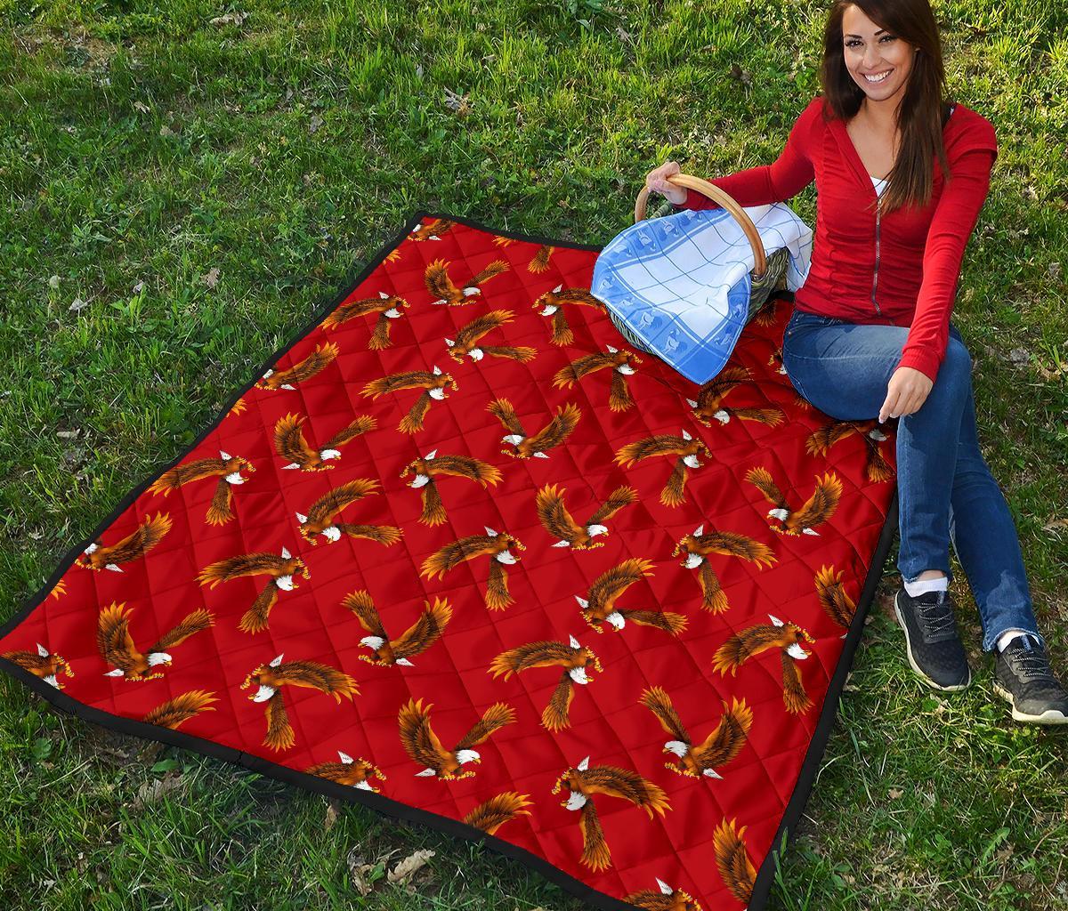 Eagle Red Pattern Print Quilt-grizzshop