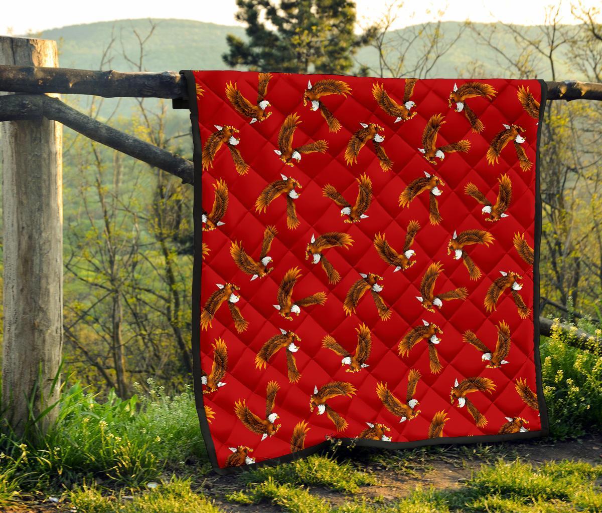 Eagle Red Pattern Print Quilt-grizzshop