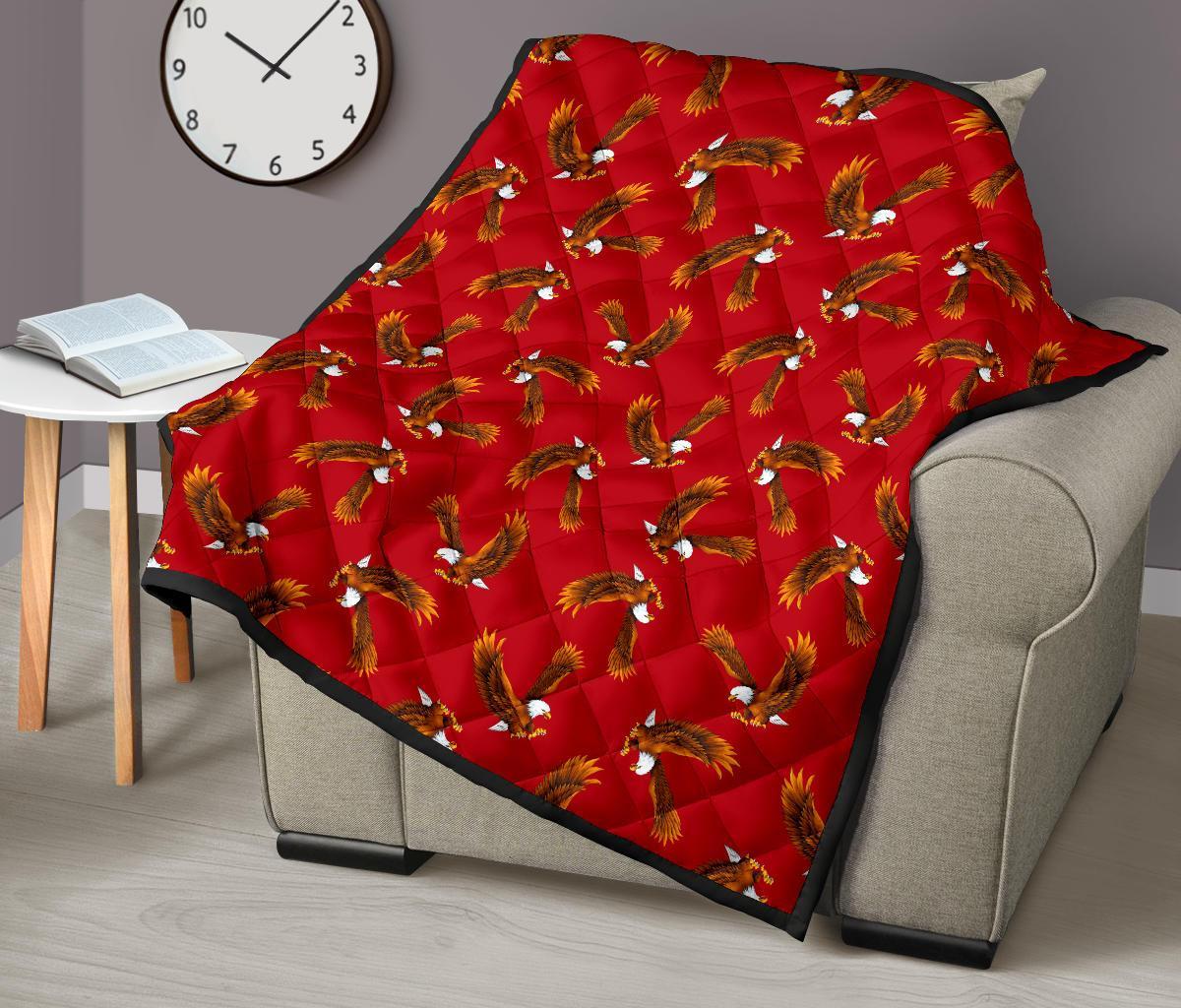 Eagle Red Pattern Print Quilt-grizzshop