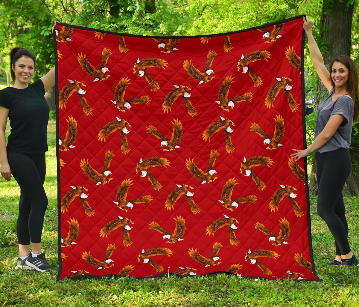 Eagle Red Pattern Print Quilt-grizzshop