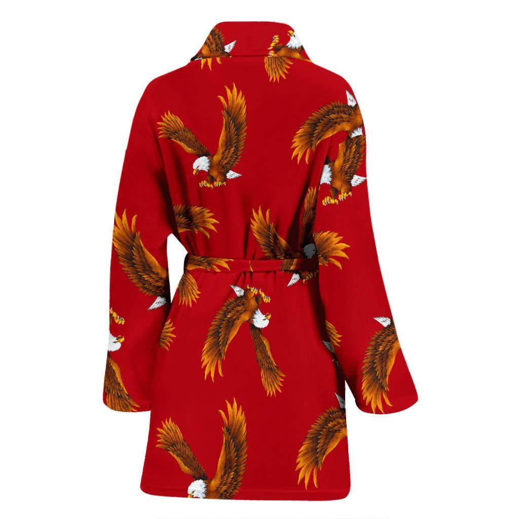 Eagle Red Pattern Print Women Long Robe-grizzshop