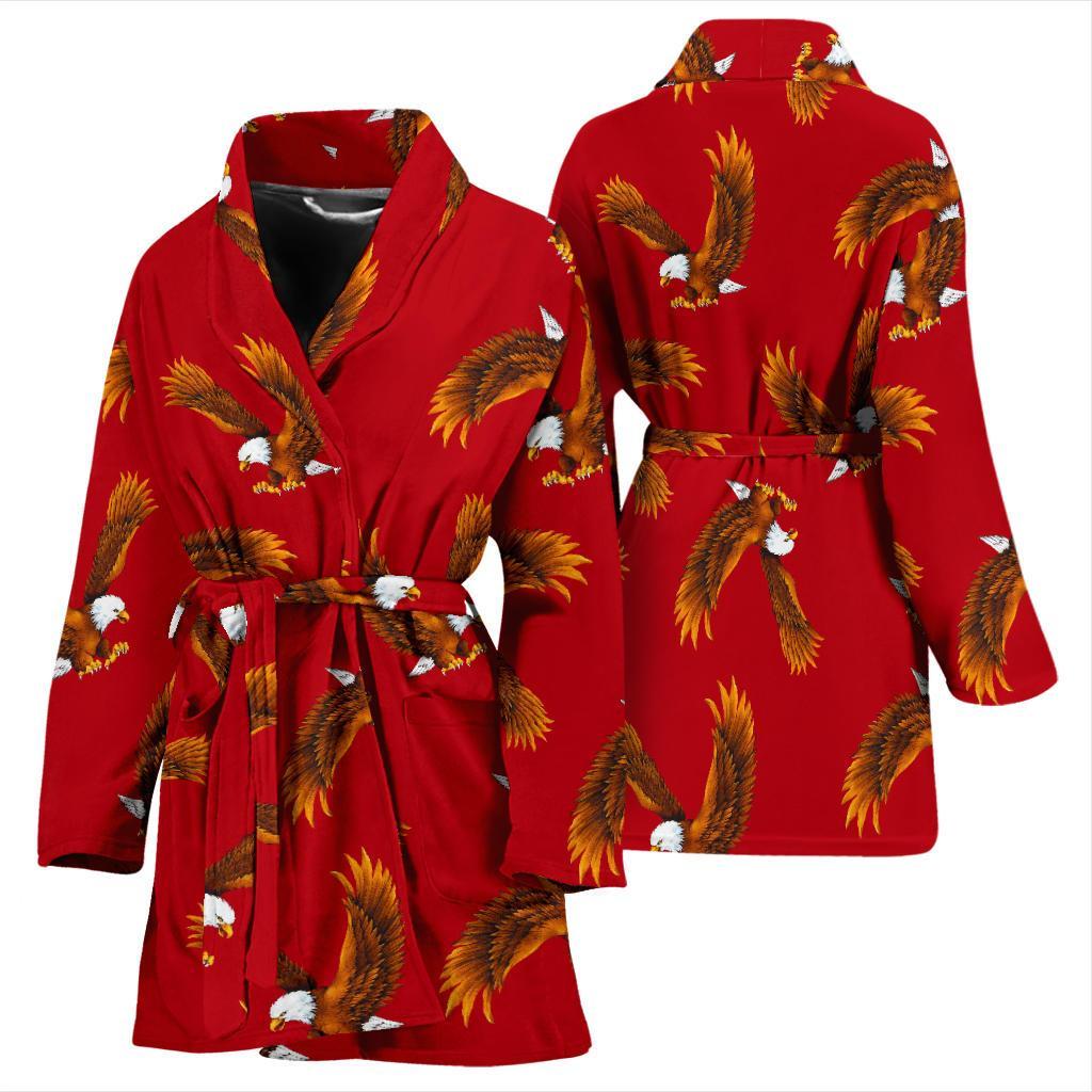 Eagle Red Pattern Print Women Long Robe-grizzshop