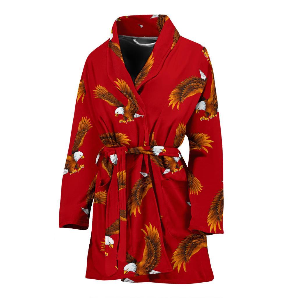 Eagle Red Pattern Print Women Long Robe-grizzshop