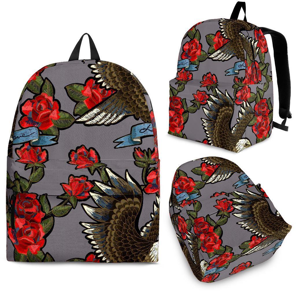 Eagle Rose Pattern Print Backpack-grizzshop