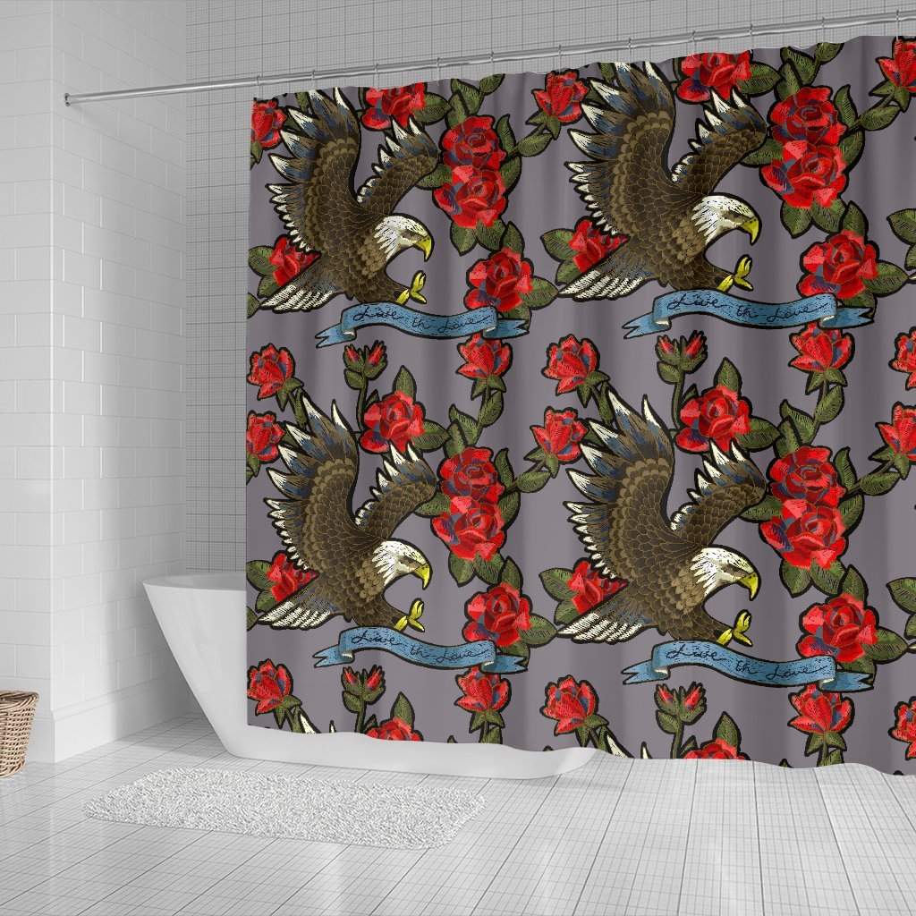 Eagle Rose Pattern Print Bathroom Shower Curtain-grizzshop