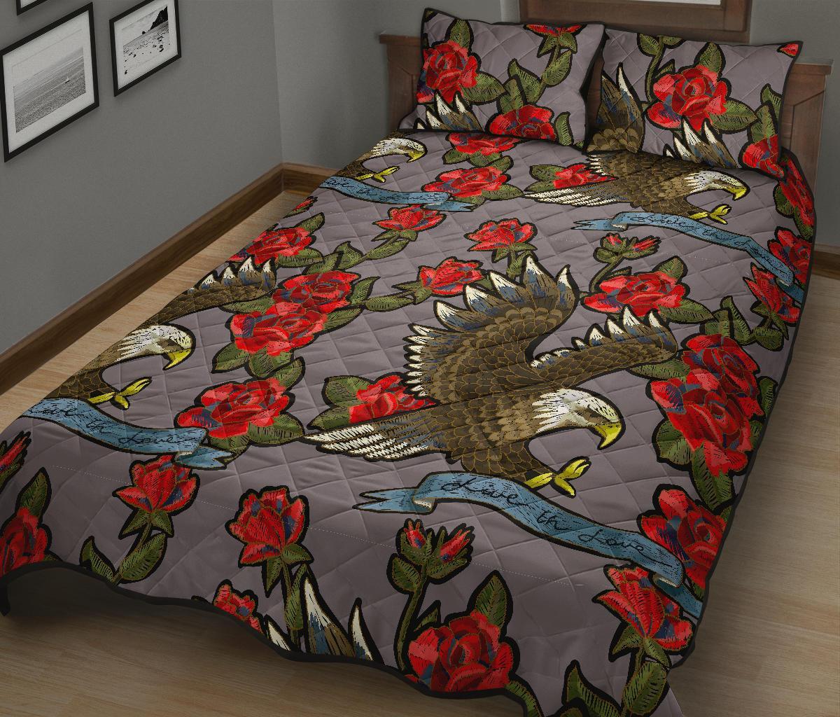 Eagle Rose Pattern Print Bed Set Quilt-grizzshop