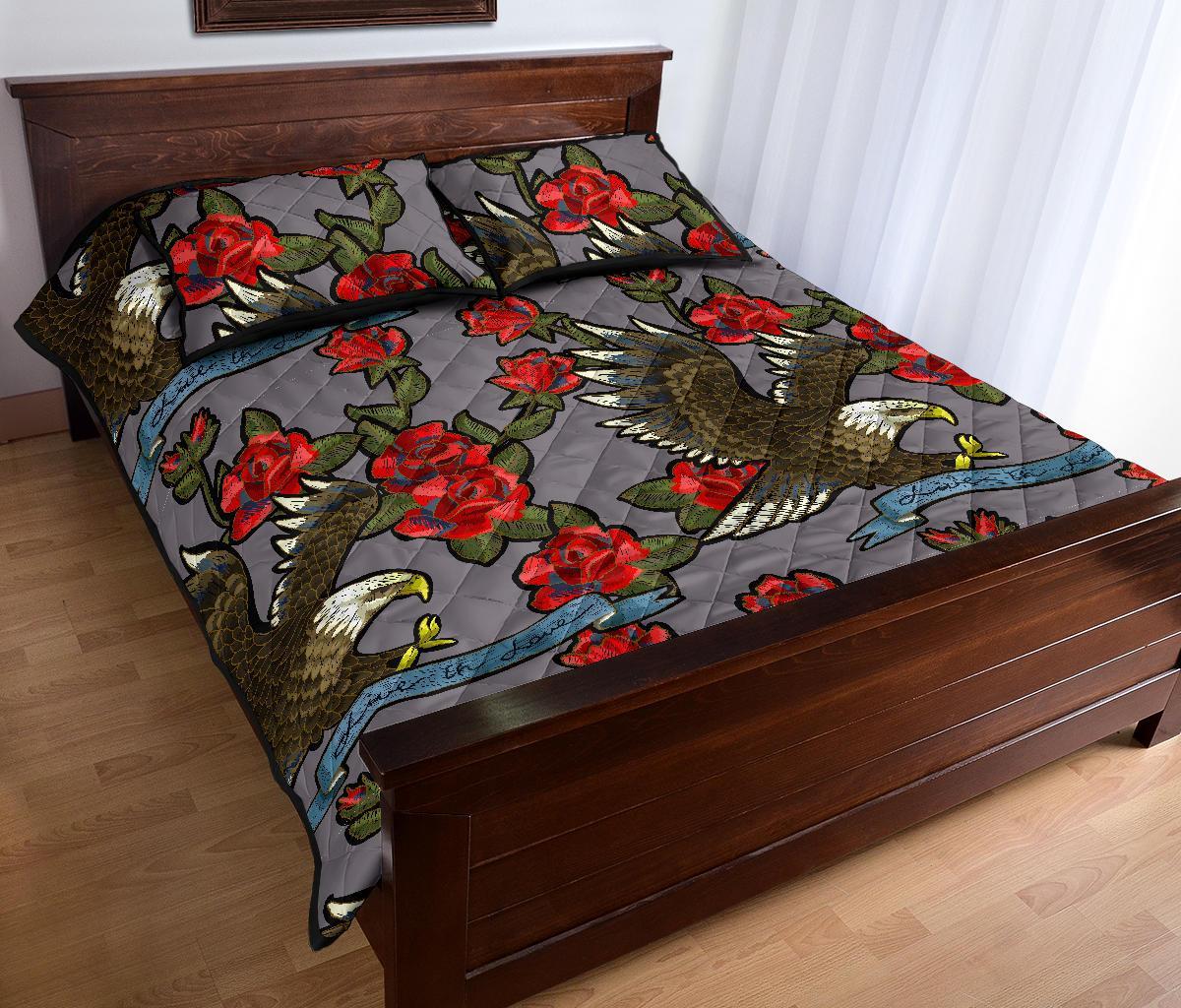 Eagle Rose Pattern Print Bed Set Quilt-grizzshop