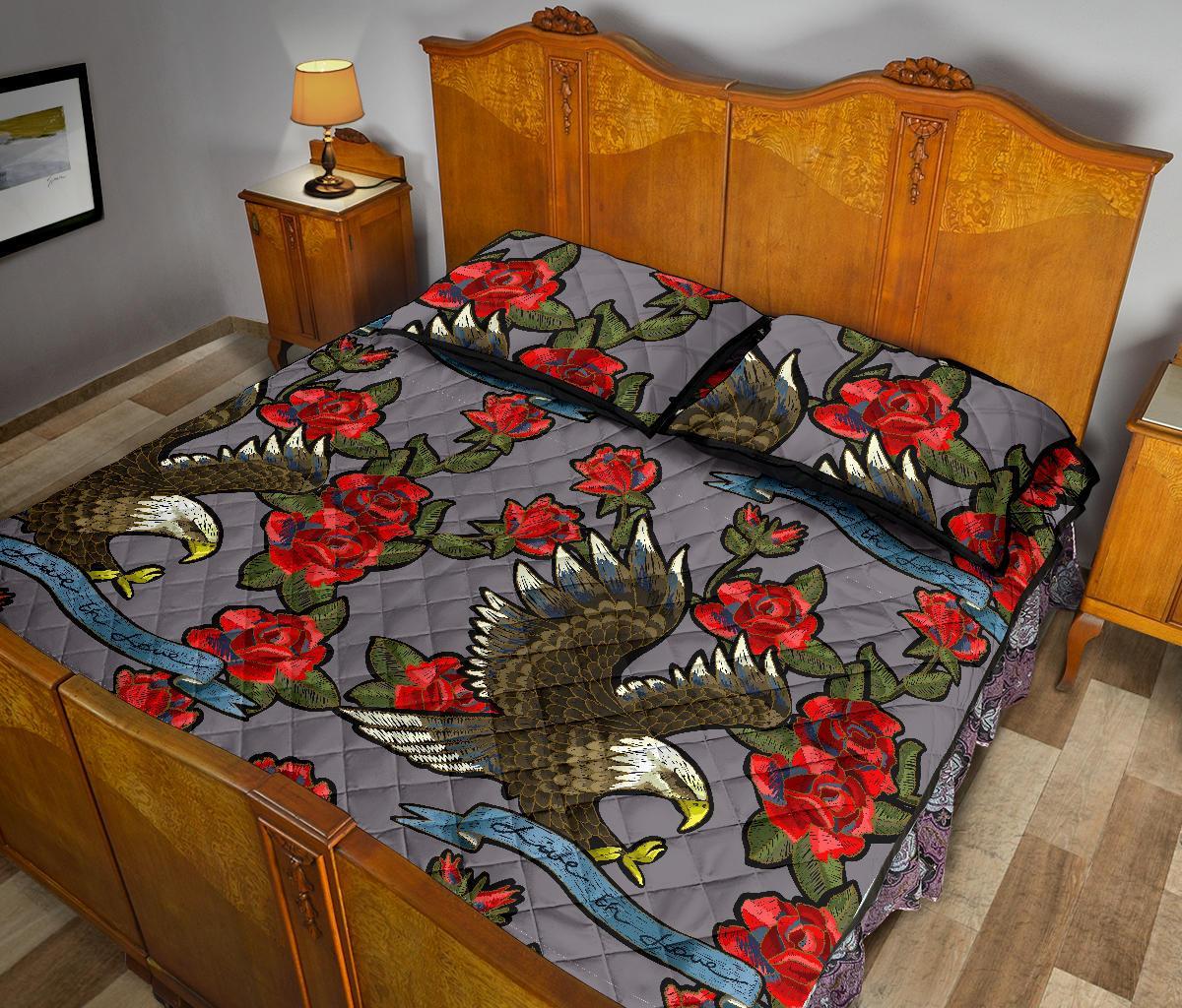 Eagle Rose Pattern Print Bed Set Quilt-grizzshop