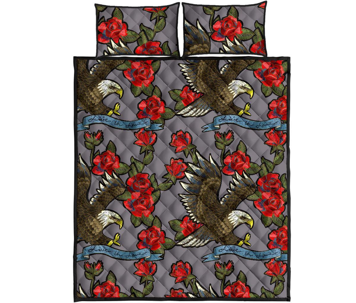 Eagle Rose Pattern Print Bed Set Quilt-grizzshop