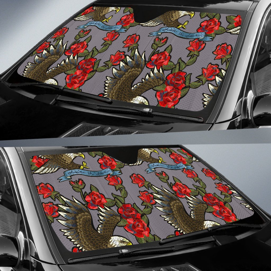 Eagle Rose Pattern Print Car Sun Shade-grizzshop