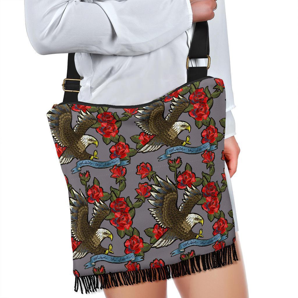 Eagle Rose Pattern Print Crossbody bags-grizzshop