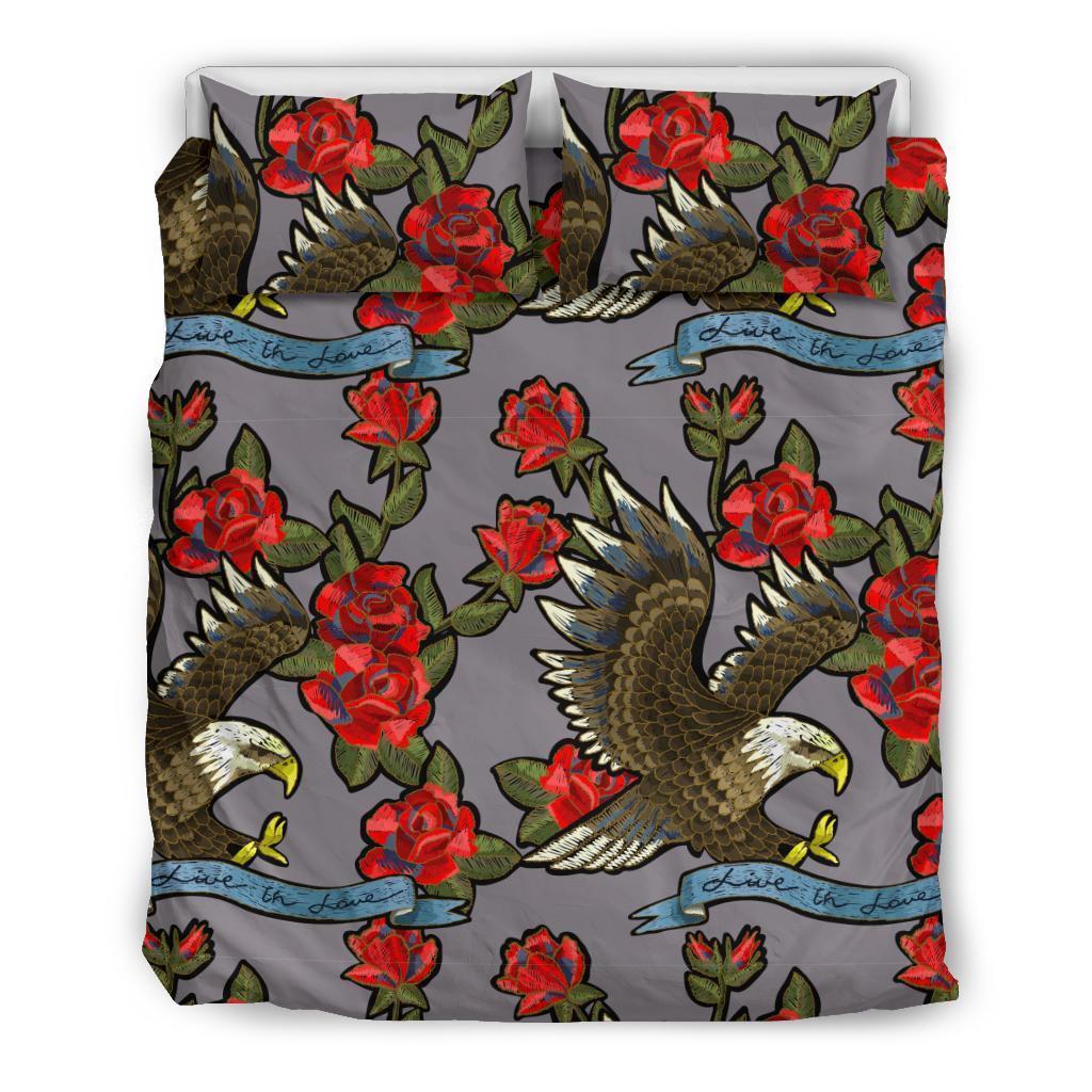 Eagle Rose Pattern Print Duvet Cover Bedding Set-grizzshop