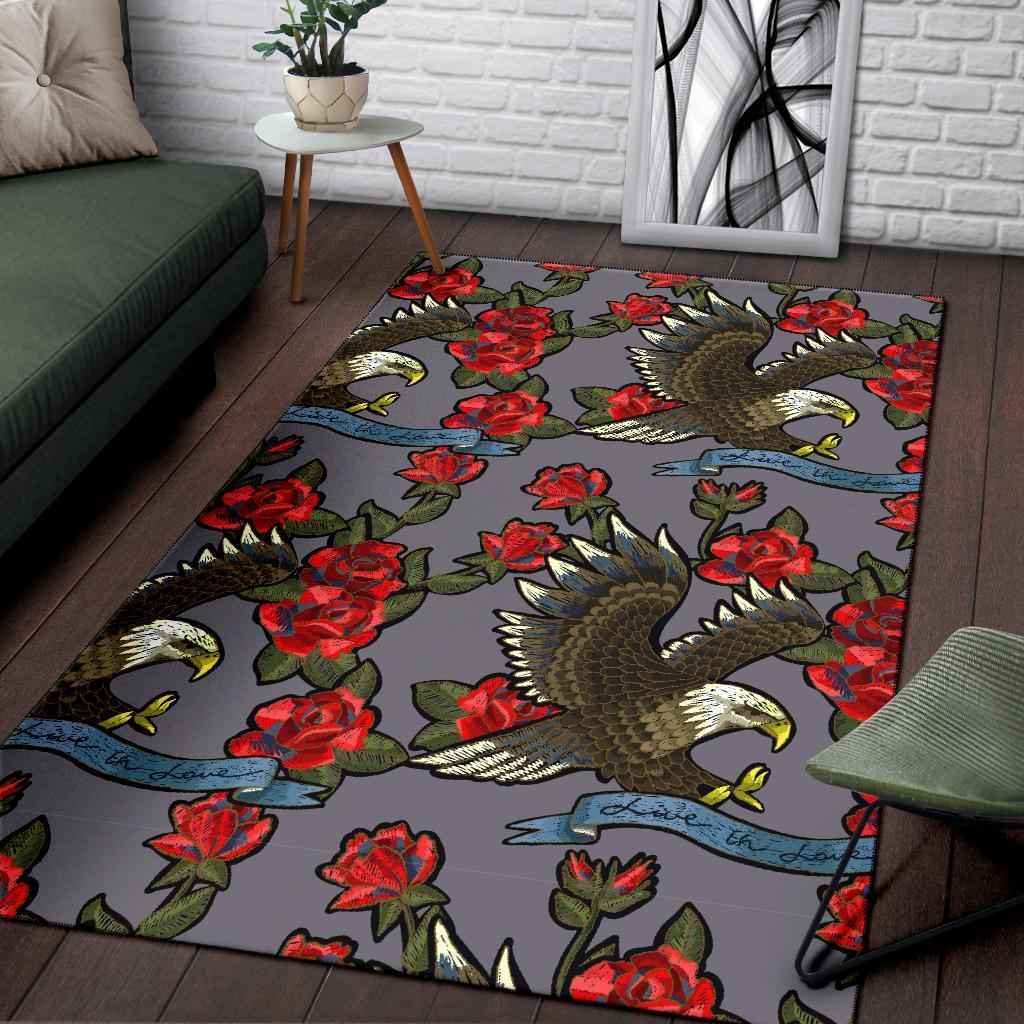 Eagle Rose Pattern Print Floor Mat-grizzshop