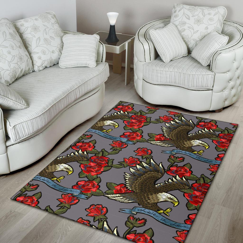 Eagle Rose Pattern Print Floor Mat-grizzshop