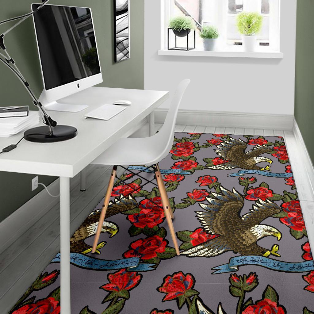 Eagle Rose Pattern Print Floor Mat-grizzshop