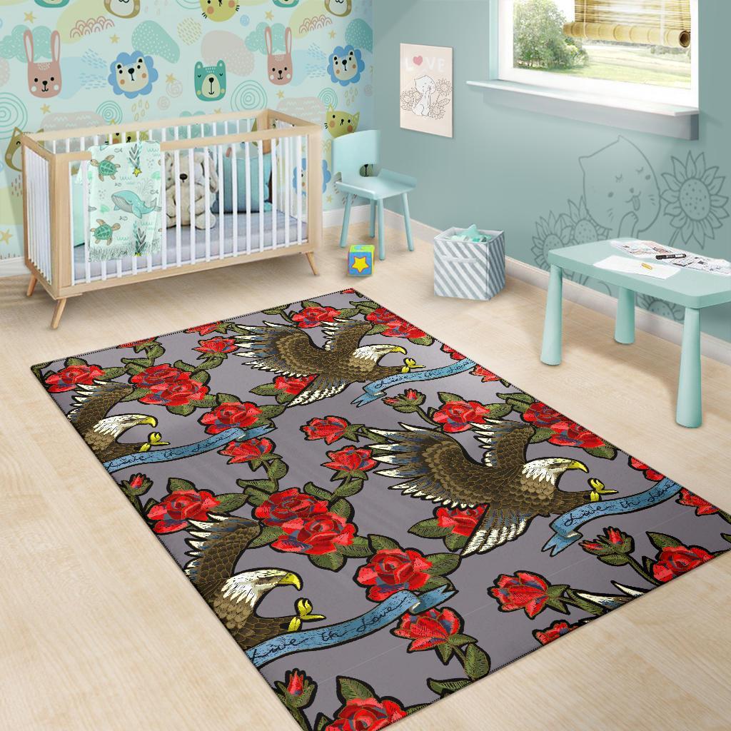 Eagle Rose Pattern Print Floor Mat-grizzshop