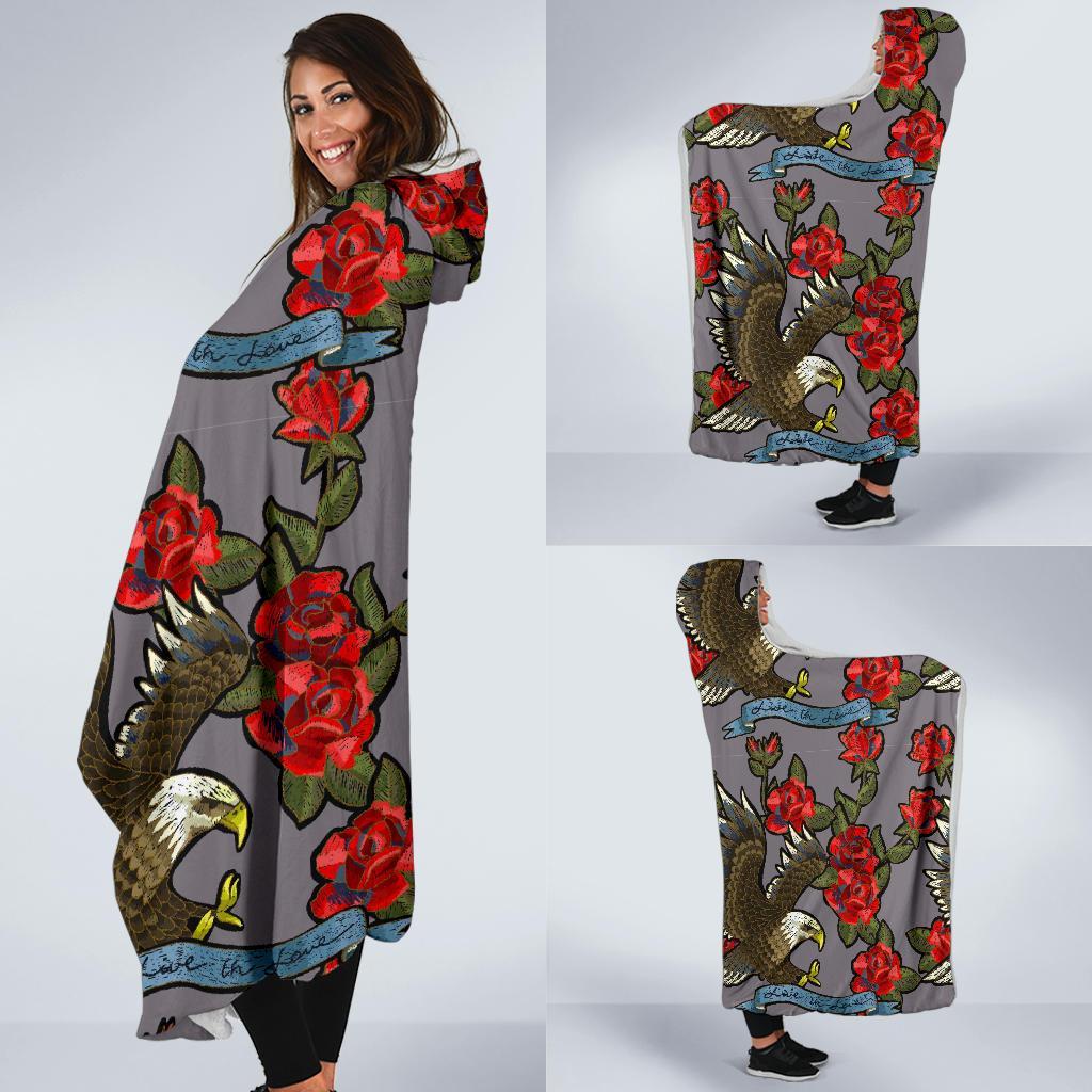 Eagle Rose Pattern Print Hooded Blanket-grizzshop