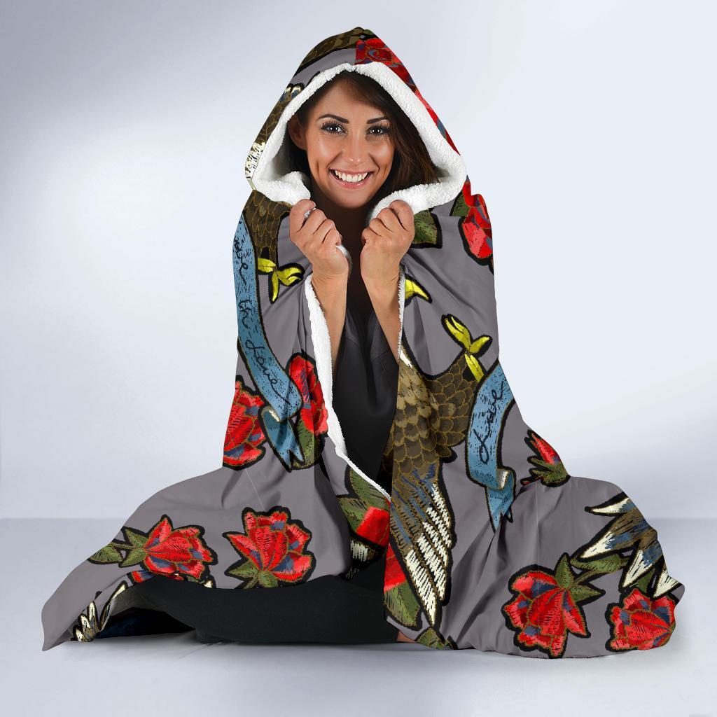 Eagle Rose Pattern Print Hooded Blanket-grizzshop