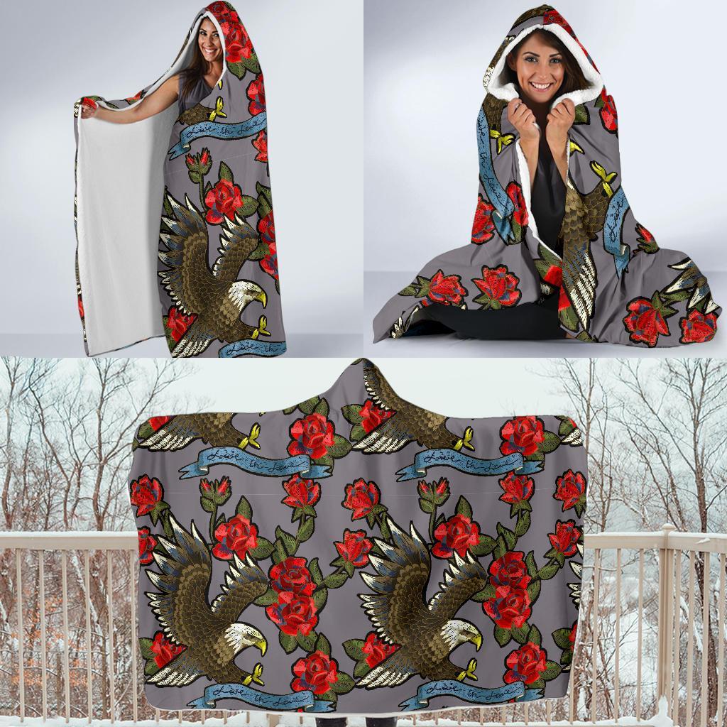 Eagle Rose Pattern Print Hooded Blanket-grizzshop