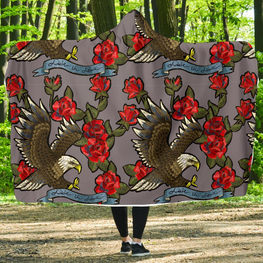 Eagle Rose Pattern Print Hooded Blanket-grizzshop