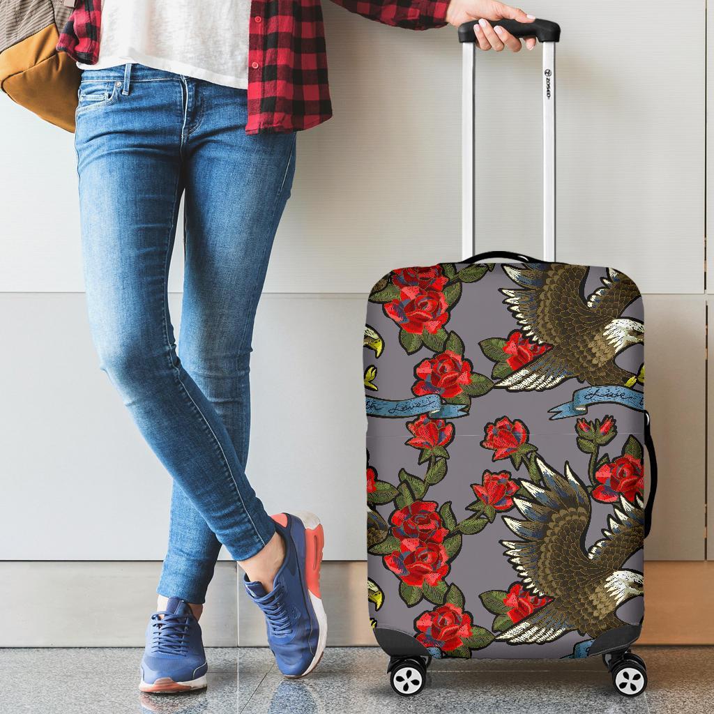 Eagle Rose Pattern Print Luggage Cover Protector-grizzshop