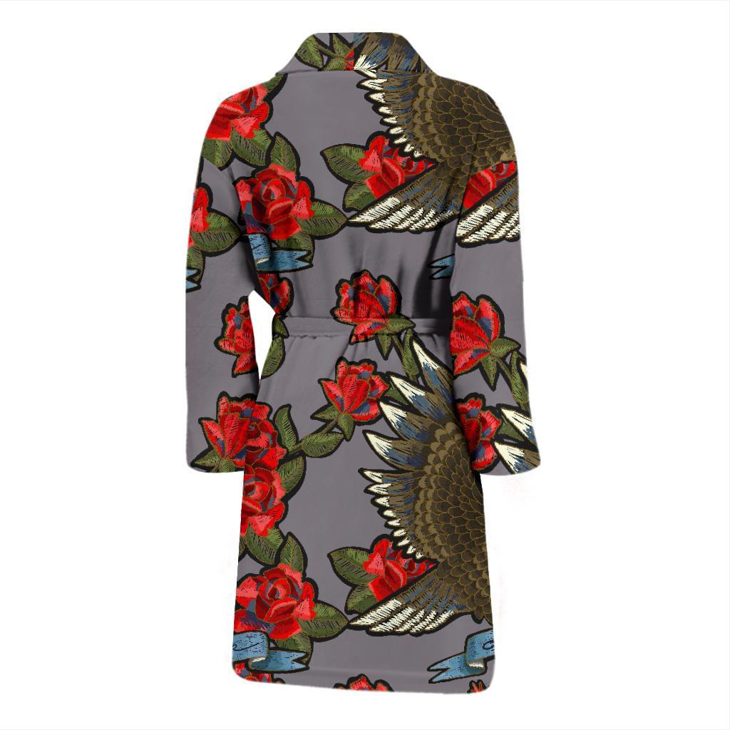 Eagle Rose Pattern Print Men Long Robe-grizzshop