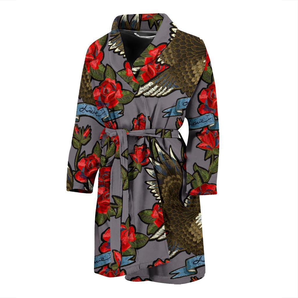 Eagle Rose Pattern Print Men Long Robe-grizzshop