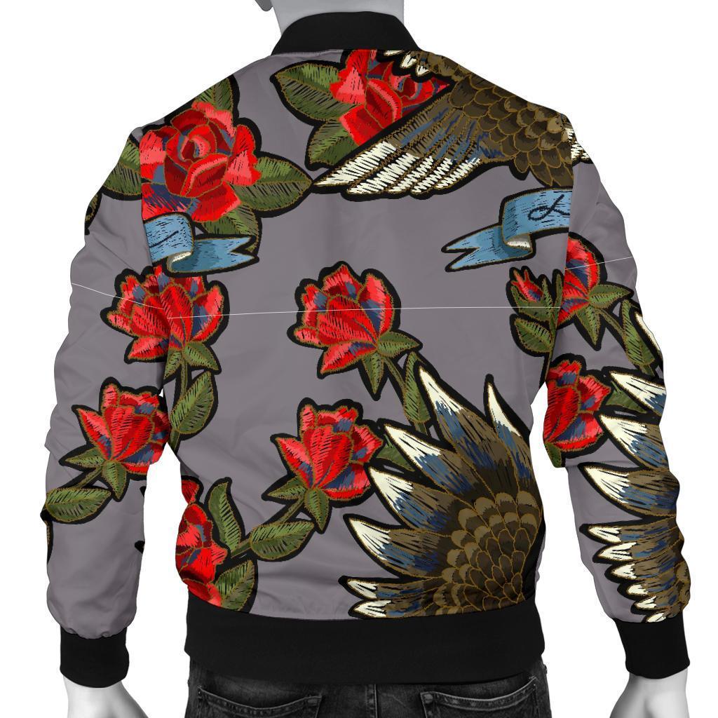 Eagle Rose Pattern Print Men's Bomber Jacket-grizzshop